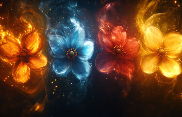 Mystical Elemental Flowers Fire, Water, Earth, Air Blooms