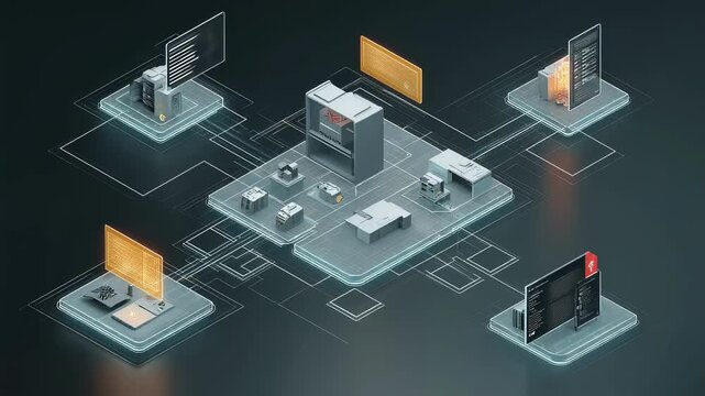 Digital governance framework featuring ai powered alerts and visual cues, optimizing compliance tracking and operational security across interconnected systems