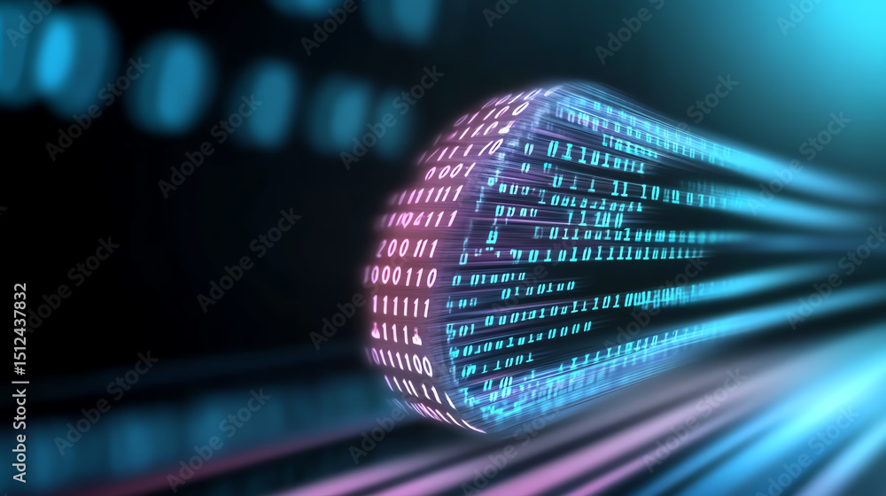 Poster Abstract digital image depicting a flowing stream of data, symbolizing advanced technology and innovation in the digital age.