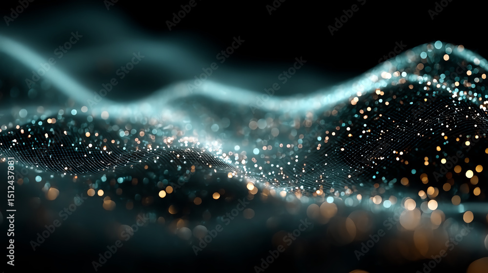 Poster Abstract digital waves with shimmering lights creating a captivating visual effect for creative projects.