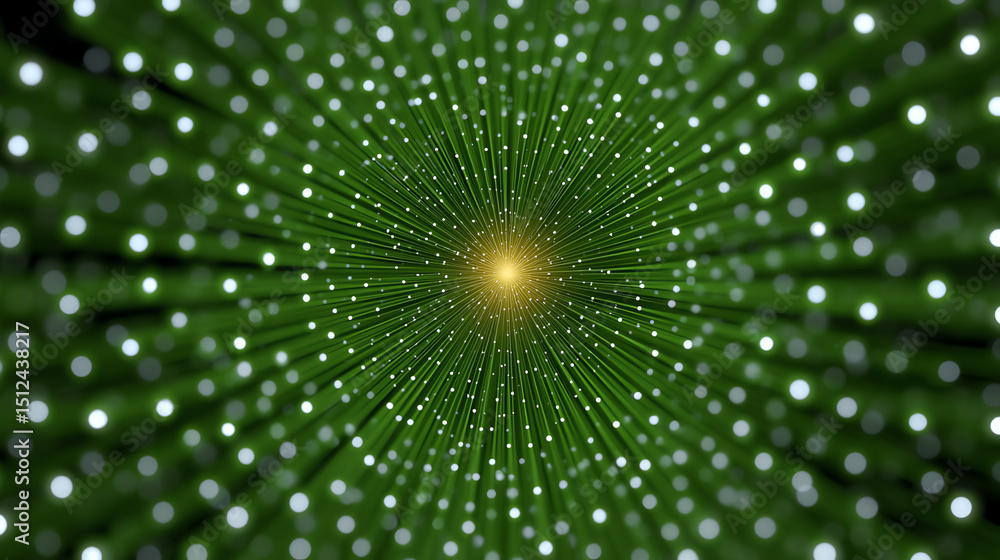 Leinwandbilder An abstract image featuring luminous dots radiating outward from a central point, creating a mesmerizing light effect.