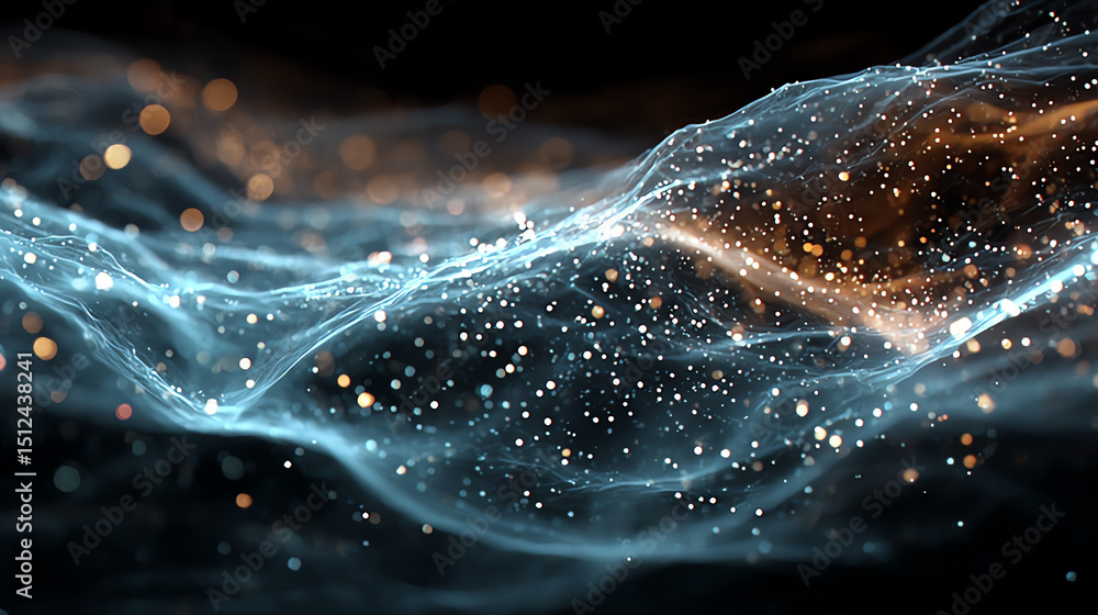 Fototapete An artistic representation of flowing particles and waves, showcasing vibrant colors and abstract patterns in a mesmerizing display.