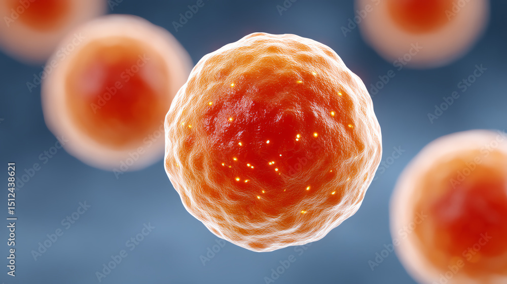 Poster Close-up of microscopic cells showcasing biological processes and cellular structures against a soft blue background.