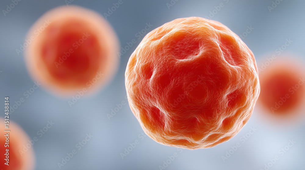 Poster Close-up view of a vibrant cell, showcasing its intricate structure and details against a soft background, representing biological science.