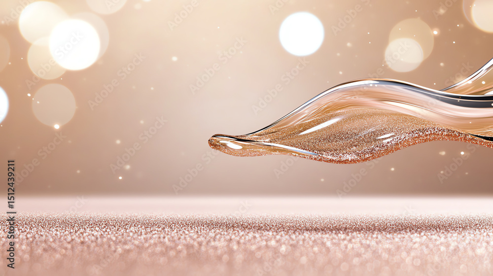 Poster elegant fluid movement with shimmering highlights on a soft surface, evoking sophistication and sere