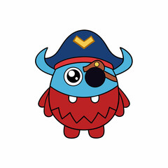 Cartoon Monster Pirate Character with Eyepatch and Hat Illustration on White