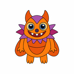Cute Orange and Purple Cartoon Monster Character with Big Eyes and Small Horns