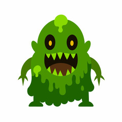 Fototapeta premium Cartoon Green Slime Monster with Big Teeth and Yellow Eyes