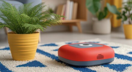 Modern Robotic Vacuum Cleaner in a Cozy Living Room Setting
