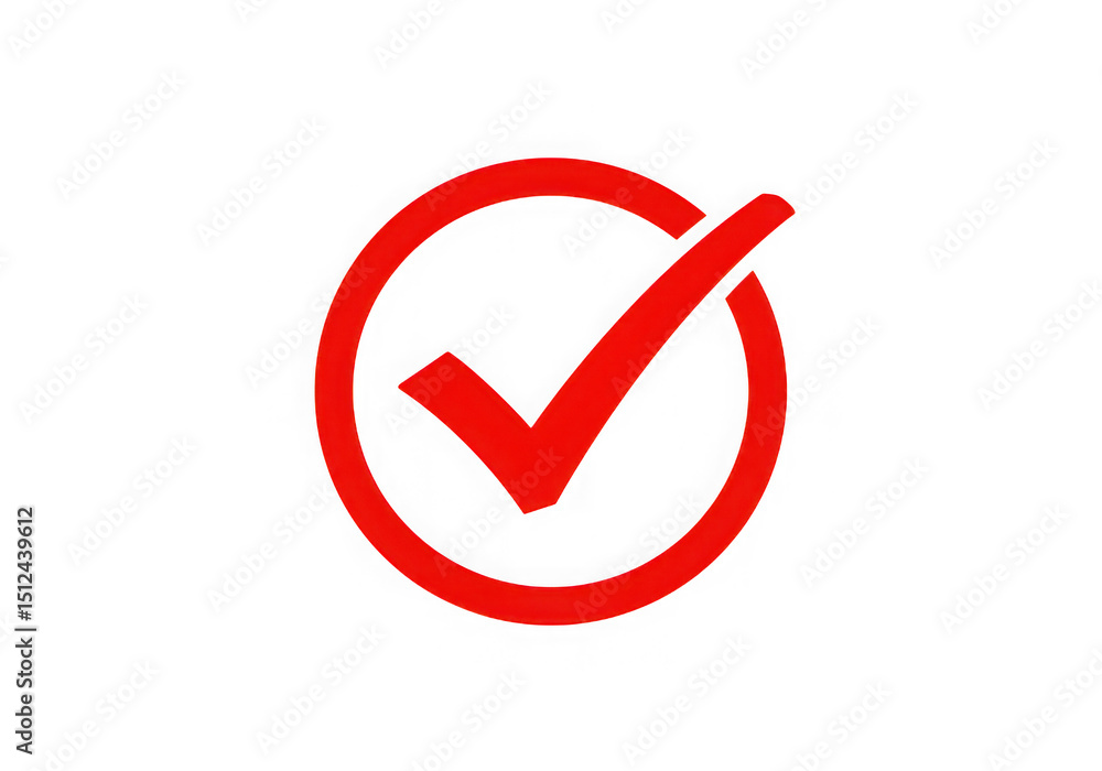 Poster red check mark in circle isolated on transparent background