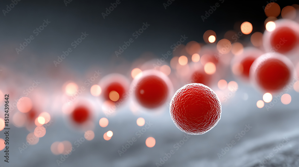Poster Microscopic view of red cells highlighted against a glowing background, representing biological structures and cellular science.