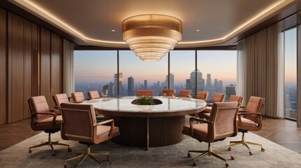 Mid-Century Modern Meeting Room: Sunrise CGI, Copy Space
