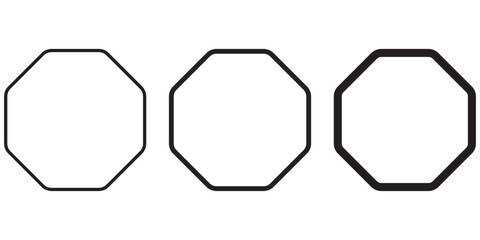 Octagon icon vector geometric octagonal octagon side polygon line octagon. rounded corner octagon shape icon set. 