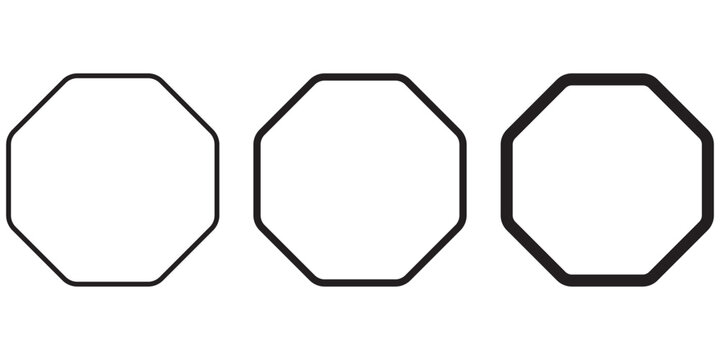 Octagon icon vector geometric octagonal octagon side polygon line octagon. rounded corner octagon shape icon set. 