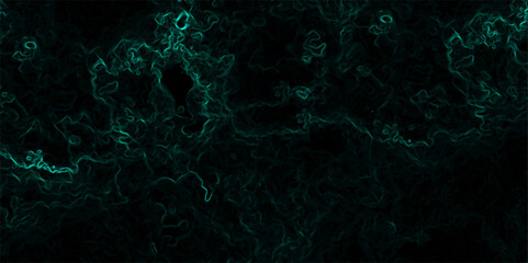 Abstract texture with deep emerald green wisps  smoke or energy black background. Glowing tendrils with complex, tangled network of organic, vein-like patterns, resembling electric currents or cosmic 