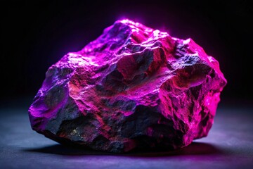 Futuristic Dark Rock with Neon Purple Pink Lighting – Sci-Fi Gemstone, Mineral Texture – Perfect for Ads, Technology Branding, Gaming Logo Mockup, and Marketing Design