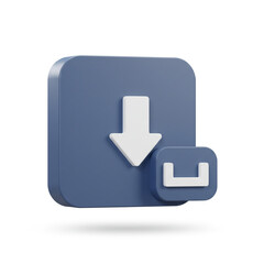 A stylized download icon featuring a white arrow pointing down and a tray on a blue square button
