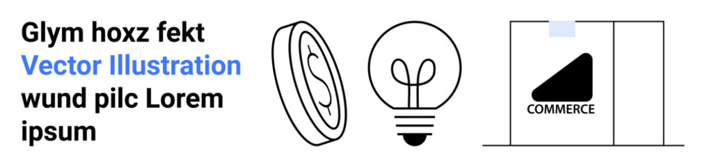 Coin representing finance, light bulb symbolizing ideas, and digital commerce concept. Ideal for technology, business strategy, innovation, marketing, finance, online sales simple landing page