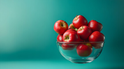  Red apples, glass bowl, levitation, surreal, vibrant, col