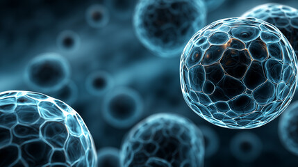 Close-up of tightly packed cells in a minimalistic blue environment  