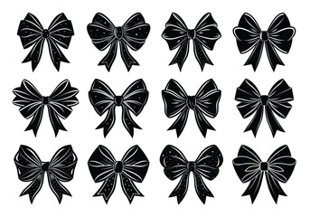 Set of black silhouette gift bows. Vector illustration. Concept for invitation, banners, gift cards, congratulation or website layout vector.