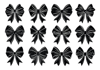 Set of black silhouette gift bows. Vector illustration. Concept for invitation, banners, gift cards, congratulation or website layout vector.