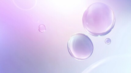 Futuristic cosmetic background featuring transparent serum droplets, glowing molecules, and a soft white-blue gradient. Clean and scientific design with light sparkles, perfect for skincare product br