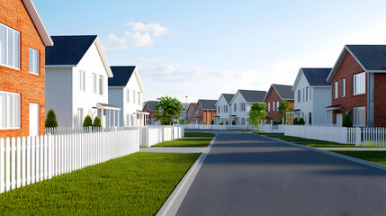 Suburban Street Scene With White Picket Fences