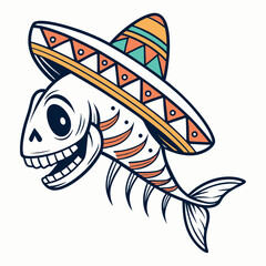 Celebrate fun and uniqueness with this vibrant t-shirt design featuring a cheerful fish skeleton wearing a colorful sombrero. Perfect for bringing a quirky touch to casual wardrobes.