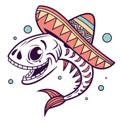 Celebrate fun and uniqueness with this vibrant t-shirt design featuring a cheerful fish skeleton wearing a colorful sombrero. Perfect for bringing a quirky touch to casual wardrobes.