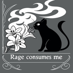 Embrace your inner feline with this striking design featuring a black cat and elegant lilies. "Rage consumes me" evokes a sense of passion and intensity, perfect for those with a bold style.