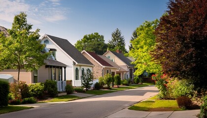 a cozy street surrounded by houses and trees in a tranquil community