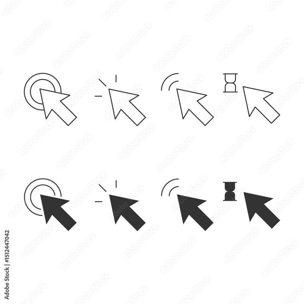 Poster mouse click pointer icon set vector design.