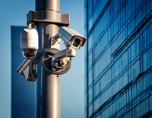 security cameras installed in city on metal pole