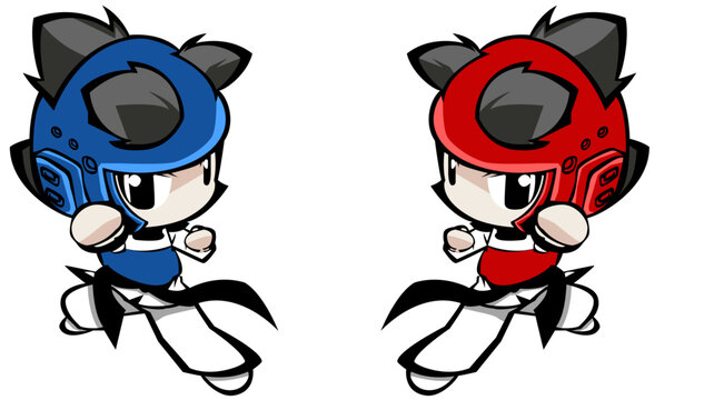 taekwondo red and blue players illustration vector 