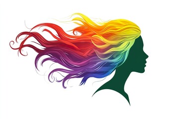 Vibrant Rainbow Hair: Woman Silhouette with Colorful Locks