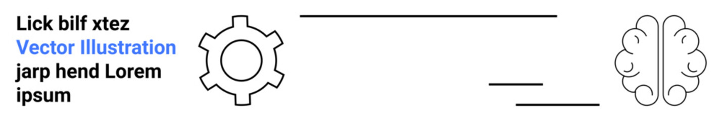 Simplified gear and brain connected by horizontal lines, symbolizing collaboration between technology and creativity. Ideal for innovation, engineering, design, problem-solving, teamwork, computing