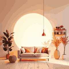 Modern Cozy Interior Vector Set – Minimal Layout, Neutral Tones, Wood Textures, Soft Fabrics, Ambient Lighting, Stylish Furniture, Chic Decor, Natural Light, Spacious Design & Contemporary Comfort	