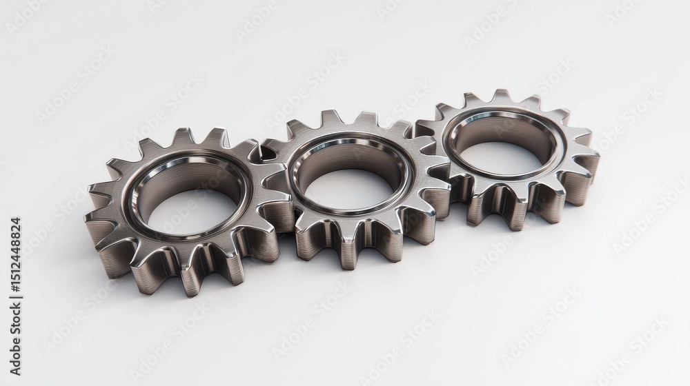 Poster three interlocking gears on a plain white background, symbolizing teamwork and coordination.