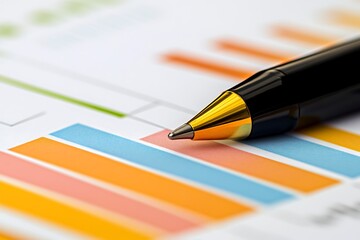 Analyzing Business Data Pen on Financial Chart Graph Report Close-up