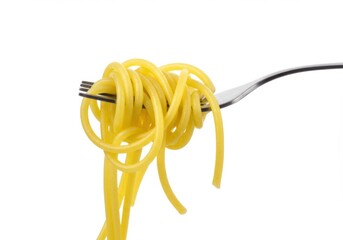 Delicious cooked spaghetti on a fork isolated on white