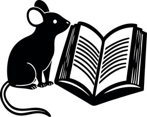 black and White vector mouse and book