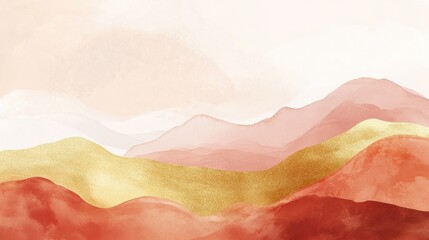 Obraz premium Mountain background vector. Minimal landscape art with watercolor brush and golden line art texture. Abstract art wallpaper for prints, Art Decoration, wall arts and canvas prints. illustration , no 