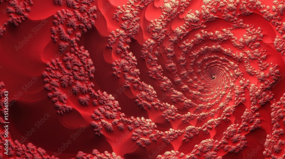 Poster red fractal spiral background image, illustration - infinite repeating spiral pattern, vortex of geo