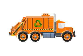 Garbage truck. Collection and transportation of municipal solid waste. Vector illustration isolated on white background