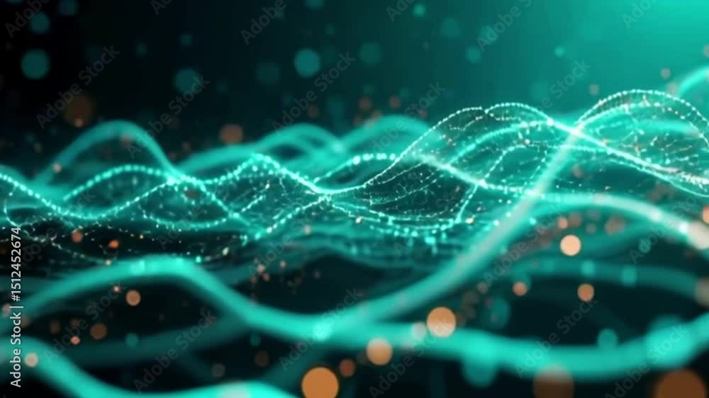 Poster abstract turquoise wave patterns with dots