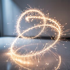 Glowing Sparkler Light Trail Loop with Reflections on Minimal Background