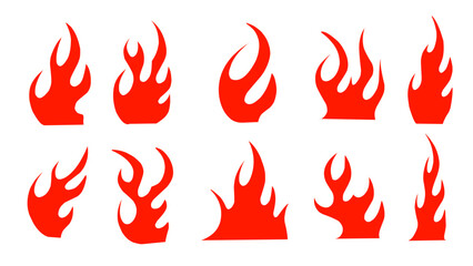 Fire red flame vector elements with clean white background