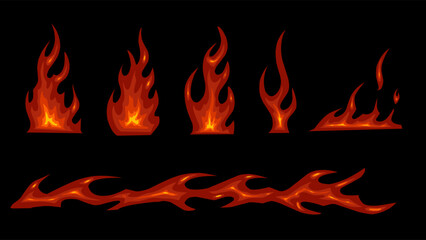Set of Burning fire ring with realistic flames vector isolated, ideal for game design, magic effects, or fantasy illustrations.