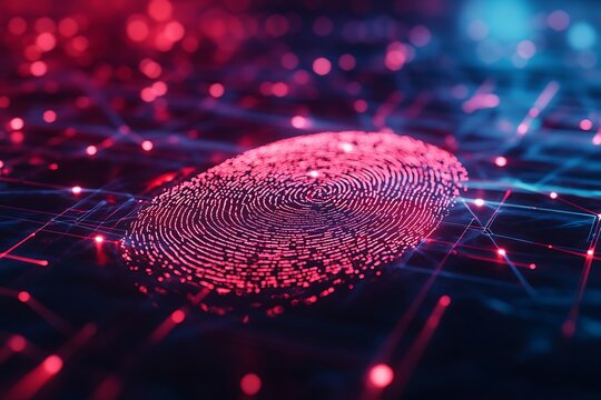 Digital Fingerprint Scan with Cyber Network Background for Security Concept